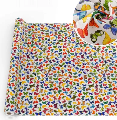 Produktbild von Tischdecke Schmeterlinge aus Textil mit feinem Ästhetik Motiv Tischwäsche schmutzabweisend Tischtuch Aquarell Bunt Breite 140cm Länge 2000cm mit Schnittkante