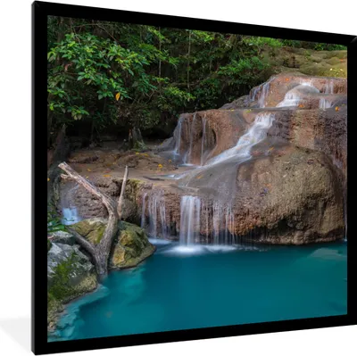 Produktbild von MuchoWow® Gerahmtes Poster Wasserfall - Felsen - Landschaft 40x40 cm - Poster mit Schwarzem Bilderrahmen Wandposter Rahmen Foto Bilder - Mit Rahmen - Wanddekoration Schlafzimmer