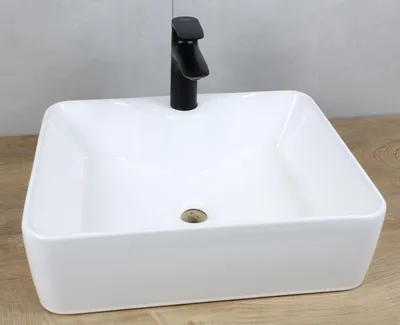 Produktbild von Keramik Waschbecken rechteckig abgerundet 480x380x140 weiß ohne Überlauf Aufsatzwaschbecken ohne Zubehör