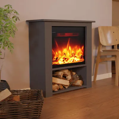 Produktbild von Glow Fire Elektrokamin 'Thebe' | LED Standkamin in grau mit Heizung (1500 W) | HxBxT: 85x86x30 cm