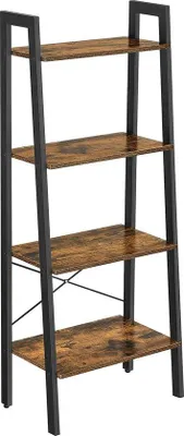 Produktbild von DigiRigi® Leiterregal – 4‑stufiges Stehregal mit stabilem Metallrahmen & Vintage Braun‑Schwarzen Spanplatten, 56 x 34 x 137,5 cm, 5 kg/Ablage, für Wohn-/Schlafzimmer/Küche