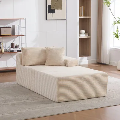 Produktbild von MODFU Relaxsofa Schlafsofa mit Chaiselongue Weiche Polsterung,1-Sitzer-Sofa Beige,rechte Rückenlehne,Chenille,Polstermöbel für Wohnzimmer