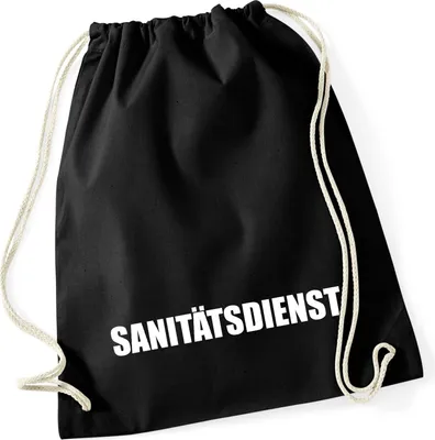 Produktbild von Huuraa Turnbeutel Sanitätsdienst Schriftzug 12 Liter Black Baumwolle Rucksack Geschenkidee