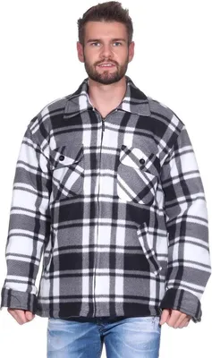 Produktbild von Herren Holzfäller Hemd Thermohemd gefüttert Sweatshirt Fleece Kariert Jacke, Grafit-Weiß/M