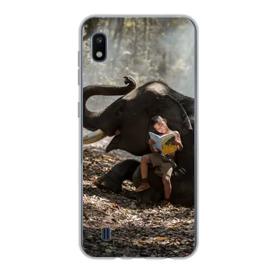 Produktbild von MuchoWow® Handyhülle Schutzhülle Hülle für Samsung Galaxy A10 Elefant - Junge - Buch - Wald - Tiere - Natur Silikon Softcase Handy Hülle - Schutzhülle