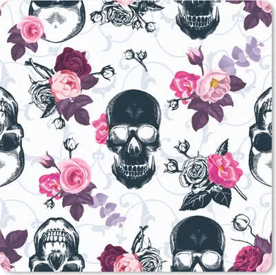 Produktbild von MuchoWow® Mauspad Mousepad Teens - Totenkopf - Rose - Muster 20x20 cm - Mousepads - Maus Mat - Pad - Mausunterlage - Desk Mat - Bureauartikeln