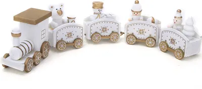 Obrázok produktu pre Drevená mini vlaková hračka Set dekorácie Model detí Vianočný novoročný darček (5 oddelení biela )