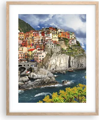 Produktbild von Gerahmtes Poster - Rahmen in heller Eiche - Italien küste felsen landschaft - 40x50 cm - Wand Bild - Wanddeko - Wandbilder - Wandposter - Bilderrahmen - Bilder - Kunstdruck - P2NPA40x50-2710