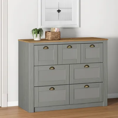 Produktbild von Sideboard BOLTON aus Kiefer grau/braun Massivholz, Kommode mit 7 Schubladen mit Muschelgriffen, Sideboard im Landhausstil aus Massivholz
