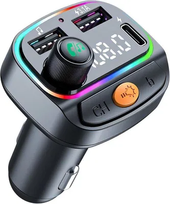 Immagine prodotto di Trasmettitore Bluetooth per auto, wireless Bluetooth 5.0, funzione vivavoce, sistema audio Hi-Fi, adattatore Bluetooth con illuminazione LED