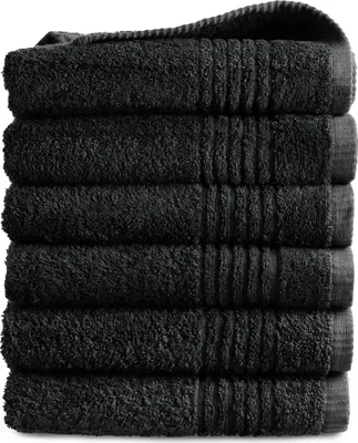 Produktbild von PHLOX Handtücher Set - 6 Teilig - 100% Baumwolle 600 g/m² - 50x100 cm - Frottee, Weich - Schwarz