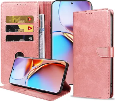 Produktbild von Geeignet für Motorola Edge 40 Pro Handytasche Kunstleder mit magnetischer Lippe und Kartenhalter Buchhülle mit Klappe - Wallet Case mit Kartenfach - Pink Gold - Smartphonica