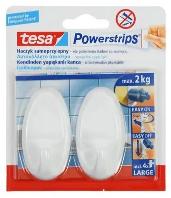 Image de Tesa Powerstrips crochets ovales autocollants blanc lot de 2 capacité 2kg