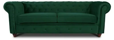 Produktbild von Sofa Chesterfield Asti 3-Sitzer, Couchgarnitur 3-er, Sofagarnitur, Couch mit Holzfüße, Polstersofa - Glamour Design, Velours (Dunkelgrün (Velvet 78))