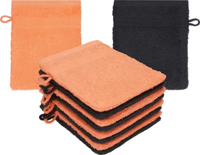 Produktbild von Betz 10 Stück Waschhandschuhe 16x21 cm PREMIUM 100% Baumwolle  Farbe: blutorange - graphit