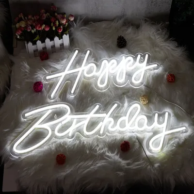 Zdjęcie produktu dla Neon Led Light USB, Neon Sign Two Piece, Night Light Neon Light Led Wall Decoration for Birthday Party Celebration Restaurant Kids (Happy Birthday, Cold White)
