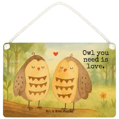 Produktbild von Mr. & Mrs. Panda Schild Eulen Liebe Design DIN A6 - Weiß - Geschenk, Deko, Freundin, holzbild, Liebesspruch, glücklich, Spruch, Eule, Wandbild Holz, Türschild