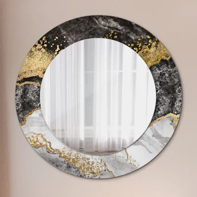 Produktbild von Wohnzimmer Spiegel - Mirror zum Wandspiegel Schlafzimmer – Schminkspiegel - Marmor und Gold - Rund: Ø50cm