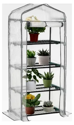 Produktbild von Gewächshaus mit Regalen, Foliengewächshaus mit Rolltor, winterfestes Treibhaus für Balkon und Garten, 70 x 50 x 160 cm, geeignet für Tomaten, Gemüse, Blumen und Pflanzen, Weiß