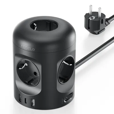 Produktbild von 8-fach Steckdosenleiste mit USB - Mehrfachsteckdose mit Schalter - 5-fach - Mehrfachsteckdose mit Schalter - Schwarz