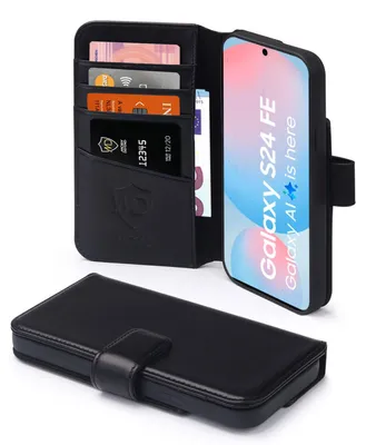 Productafbeelding van MobyDefend Hoesje - Geschikt voor Samsung Galaxy S24 FE  - Luxe Leren  Wallet Bookcase - Zwart