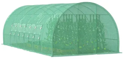 Obrázek produktu pro Tunelová skleník – zahradní skleník – 600 x 300 cm – fólie PE a pozinkovaná ocel – s dveřmi a 8 okny – pro pěstování rostlin – armádní zelená