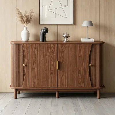 Produktbild von Walnussfarbener Sideboard 140x40x88cm aus MDF mit 2 Schiebetüren