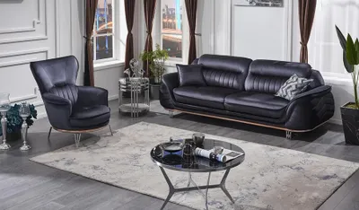 Produktbild von Sofagarnitur 3+1 Sitzer Wohnzimmer Schwarz  Sessel mit Sofa Dreisitzer