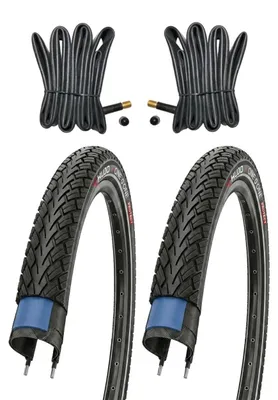 Produktbild von Kujo 2er Set 20 Zoll Fahrradreifen 20x1.75, 47-406, mit 2.5mm Polyamid Pannenschutzgürtel und Reflex, inkl. Schläuche mit Autoluftventilen