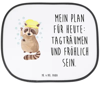 Produktbild von Mr. & Mrs. Panda Sonnenschutz Auto Waschbär - Weiß - Geschenk, Fröhlich, Lustige Sprüche, Pkw, Tagträumen, saugnapf, Seifenblasen, Plan, Waschen, Fürs, Seitenscheibe