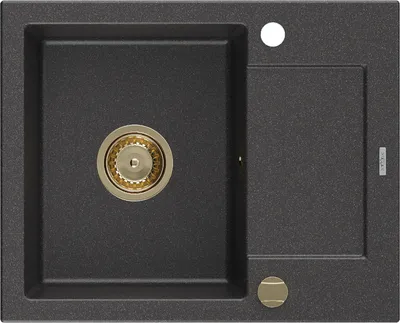 Produktbild von Mexen Enzo Granitspüle mit einem Becken und einer Abtropffläche 576 x 465 mm, Schwarz gesprenkelt, Siphon Gold - 6506571005-76-G