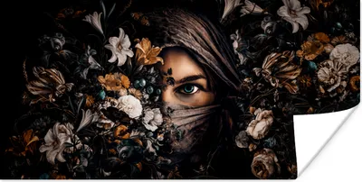 Produktbild von MuchoWow® Poster Frau - Luxus - Blumen - Schmetterling - Porträt 80x40 cm - Wanddeko