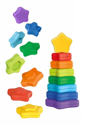 Produktbild von STAPELTURM "Stern" 8-teilig bunt 18cm Stapelspiel Steckturm Stapel Turm Motorik Spielzeug Baby Kinder 20