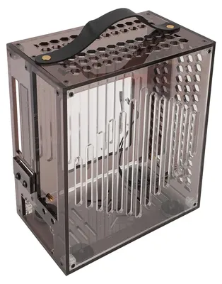 Zdjęcie produktu dla Obudowa do komputera PC w formacie Mini-ITX, wymiary 23 x 20,5 x 12 cm, przezroczysta obudowa z akrylu, przenośna obudowa do samodzielnego montażu, obudowa do komputera stacjonarnego z 360-stopniowym dostępem, czarna
