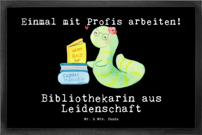 Produktbild von Mr. & Mrs. Panda fußmatte Bibliothekarin Leidenschaft 40 x 60 cm - Schwarz - Geschenk, Buchhandlung, Schmutzfangmatte, bodenmatte, Bibliothek, Lustig, teppichmatte