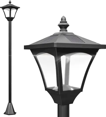 Image de Luminaire extérieur lampadaire sur pied solaire lampadaire lanterne classique LED 30 Lm dim. 15L x 15l x 120H cm noir
