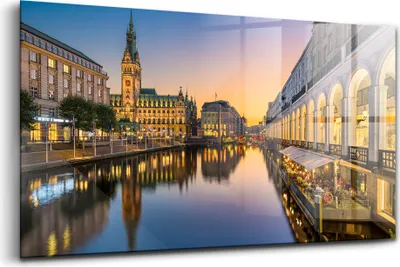 Obrázok produktu pre Obraz z tvrdeného skla - Maľovanie Stien - Temperované Sklo - 120x60 cm - Hamburská radnica Nemecko