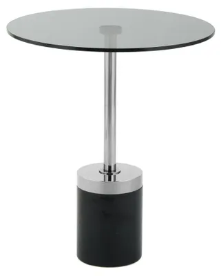 Produktbild von Padiro Beistelltisch rund Ø 46 x 53 cm - Graphit/Schwarz - modern, Art-déco-Glamour-Look - Marmorfuß - Glastischplatte und Edelstahlgestell