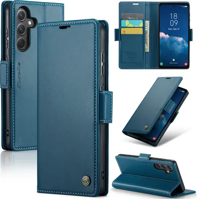 Obrázek produktu pro Galaxy A35 Case, kožené pouzdro s funkcí stojánku pro Samsung Galaxy A35 Blue