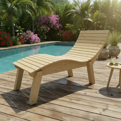 Produktbild von Holzliege Wellenliege Gartenliege Relaxliege "Liege-Franzi" (Fichte) Breite 80cm Einstiegshöhe 60cm mit Füßen