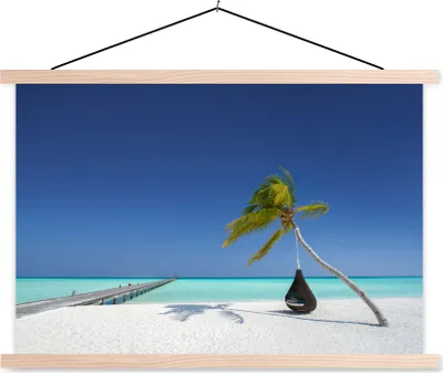 Produktbild von MuchoWow® Textilposter Hängematte - Palme - Strand 60x40 cm mit holzfarbenen Rahmen - Bilder