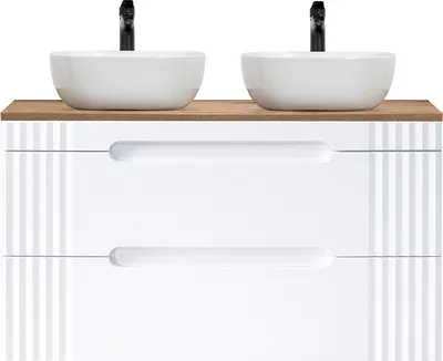 Produktbild von Waschtischunterschrank 120cm mit 2 Aufsatzwaschbecken FAIRFIELD-56 weiß mit Eiche Nb., B/H/T ca. 120,4/79,5/46 cm