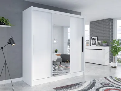 Produktbild von MIRJAN24 Schiebetürenschrank Aris I, Kleiderschrank mit Frontspiegel, Garderobenschrank (Farbe: Weiß / Weiß + Spiegel)