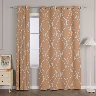 Produktbild von Joyswahl Verdunklungsvorhänge mit Ösen 245x135 cm Braun Thermovorhang Blickdichte Gardinen mit weißen Wellenstreifen Hitzeschutz Kälteschutz
