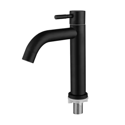 A black faucet on a white background.