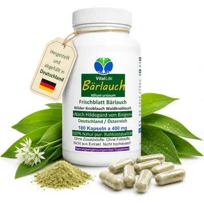 Produktbild von Wilder Frischblatt Bärlauch 180 Kapseln nach Hildegard von Bingen NATUR Pur OHNE Zusatzstoffe OHNE Füllstoffe.