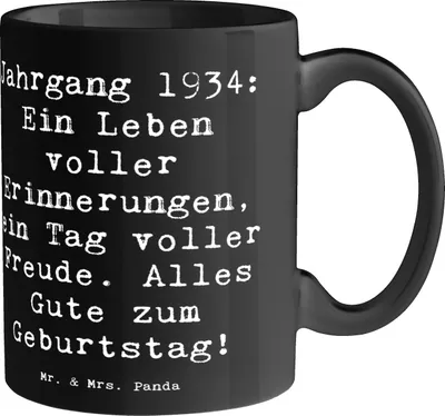 Produktbild von Mr. & Mrs. Panda cappuccinotasse Spruch 1934 Geburtstag - Schwarz - Geschenk, Becher, Trinkbecher, Glückwunsch, Kaffeebecher, Jahrgang, handgefertigte Geschenke, Tasse