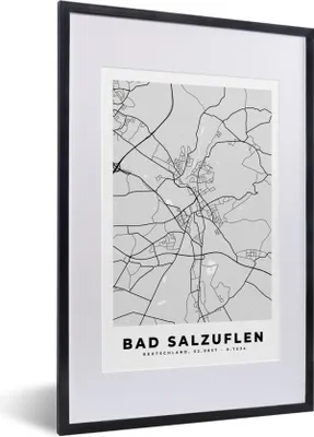 Produktbild von MuchoWow® Gerahmtes Poster Karte - Bad Salzuflen - Deutschland - Stadtplan - Karte 40x60 cm - Poster mit Schwarzem Bilderrahmen Wandposter Rahmen Foto Bilder - Poster in Rahmen