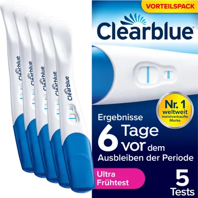Produktbild von Clearblue Schwangerschaftstest, Ultra Frühe Erkennung, Ergebnisse 6 Tage früher, 5 Tests 5 Schwangerschaftsfrühtest