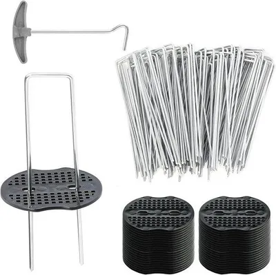 Produktbild von Famanu Grundanker für Unkrautvlies und Gartenvlies - 50 Stück, 150 mm lang mit Bufferwascherset